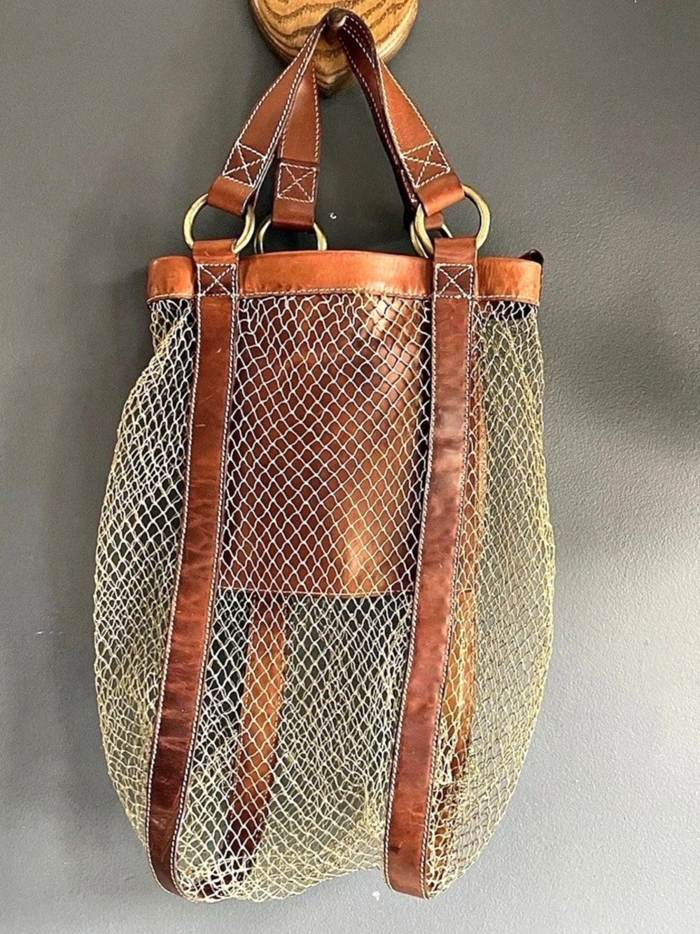 Michael Kors Woven Mesh and Leather Tote Bag Brown & Gold